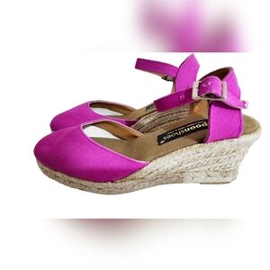 Pink canvas espadrille wedges EU 37 jute rope trim, adjustable ankle straps